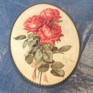 Vintage Floral Wall Art with Red Roses